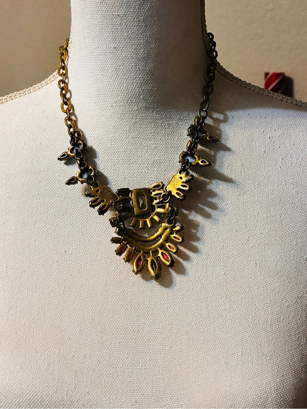 J. Crew Navy, Coral & Light Gray Crystal Bib Necklace